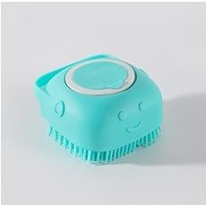 Pet Grooming Bath Massage Brush with Soap and Shampoo Dispenser Soft Silicone Bristle for Long Short Haired Dogs Cats Shower, Blue