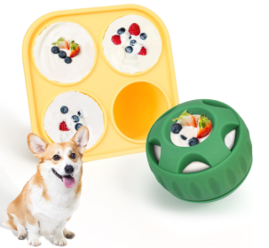 Dog Chew Toys For Puppies And Treat Trays, Long-Lasting Refillable Treat Toys And Silicone, Dog Treat Molds, Reusable, Dishwasher Safe (Color: Tray ball green)