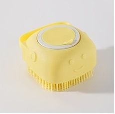 Pet Grooming Bath Massage Brush with Soap and Shampoo Dispenser Soft Silicone Bristle for Long Short Haired Dogs Cats Shower, (Color: Yellow)